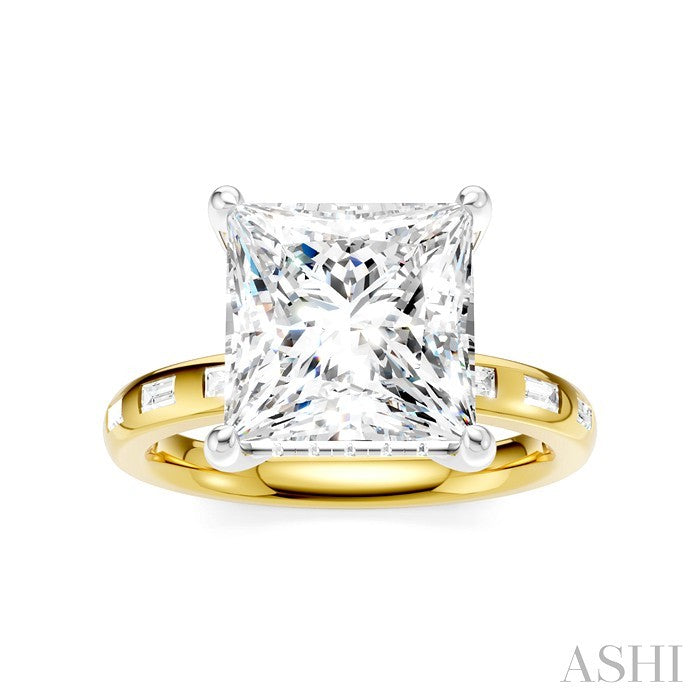 1/3 Ctw Princess Shape Baguette and Round Cut Diamond Semi-Mount Engagement Ring in 14K Yellow and White Gold