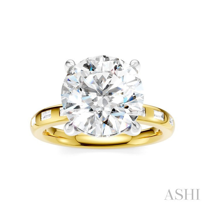 1/3 Ctw Akari Circular Shape, Baguette and Round Cut Diamond Semi Mount Engagement Ring in 14K Yellow and White Gold