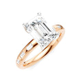 1/4 Ctw Emerald Shape Baguette and Round Cut Diamond Semi-Mount Engagement Ring in 14K Rose and White Gold