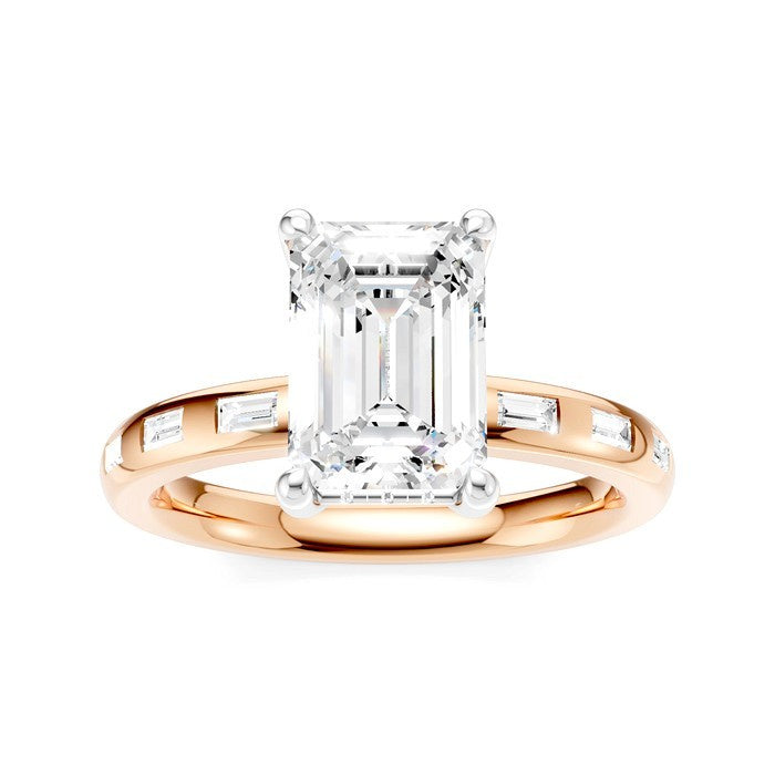 1/4 Ctw Emerald Shape Baguette and Round Cut Diamond Semi-Mount Engagement Ring in 14K Rose and White Gold