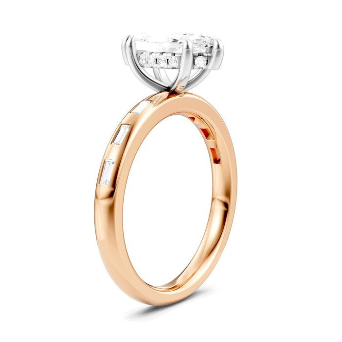 1/4 Ctw Marquise Shape Baguette and Round Cut Diamond Semi-Mount Engagement Ring in 14K Rose and White Gold