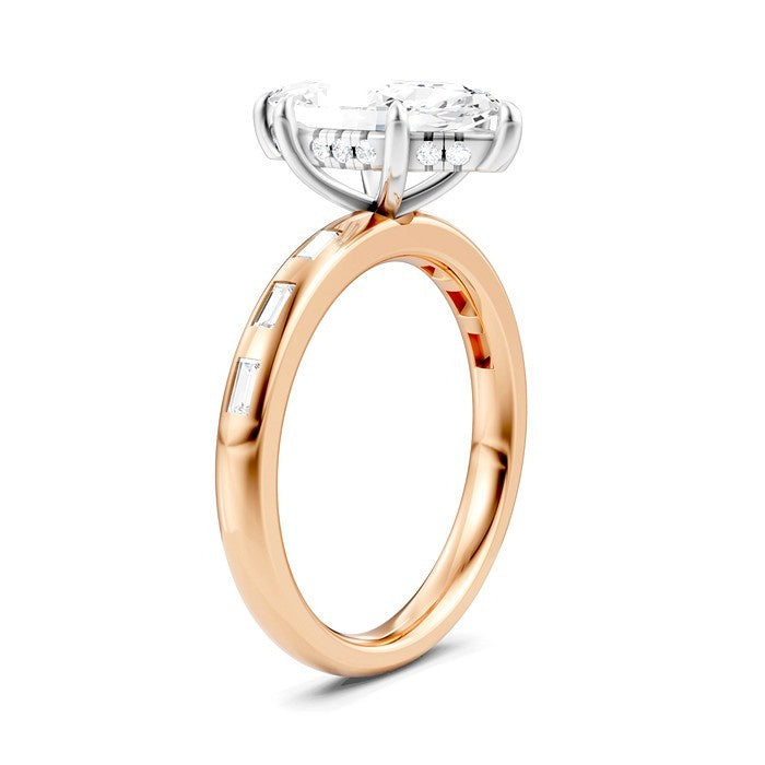 1/4 Ctw Marquise Shape Baguette and Round Cut Diamond Semi-Mount Engagement Ring in 14K Rose and White Gold