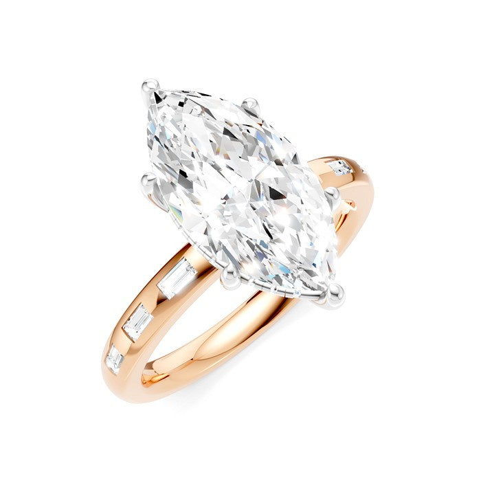 1/4 Ctw Marquise Shape Baguette and Round Cut Diamond Semi-Mount Engagement Ring in 14K Rose and White Gold
