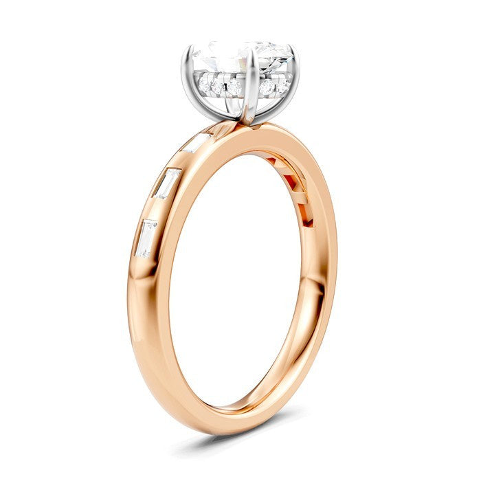 1/4 Ctw Oval Shape Baguette and Round Cut Diamond Semi-Mount Engagement Ring in 14K Rose and White Gold