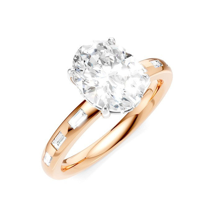 1/4 Ctw Oval Shape Baguette and Round Cut Diamond Semi-Mount Engagement Ring in 14K Rose and White Gold