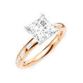 1/4 Ctw Princess Shape Baguette and Round Cut Diamond Semi-Mount Engagement Ring in 14K Rose and White Gold