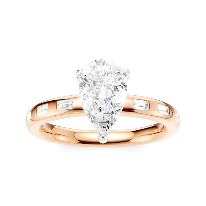 1/4 Ctw Pear Shape Baguette and Round Cut Diamond Semi-Mount Engagement Ring in 14K Rose and White Gold