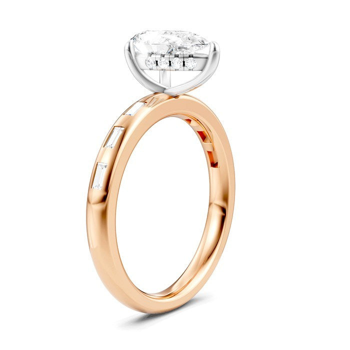 1/4 Ctw Pear Shape Baguette and Round Cut Diamond Semi-Mount Engagement Ring in 14K Rose and White Gold