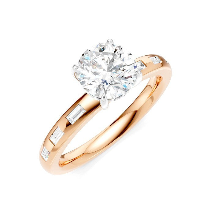 1/4 Ctw Round Shape Baguette and Round Cut Diamond Semi-Mount Engagement Ring in 14K Rose and White Gold
