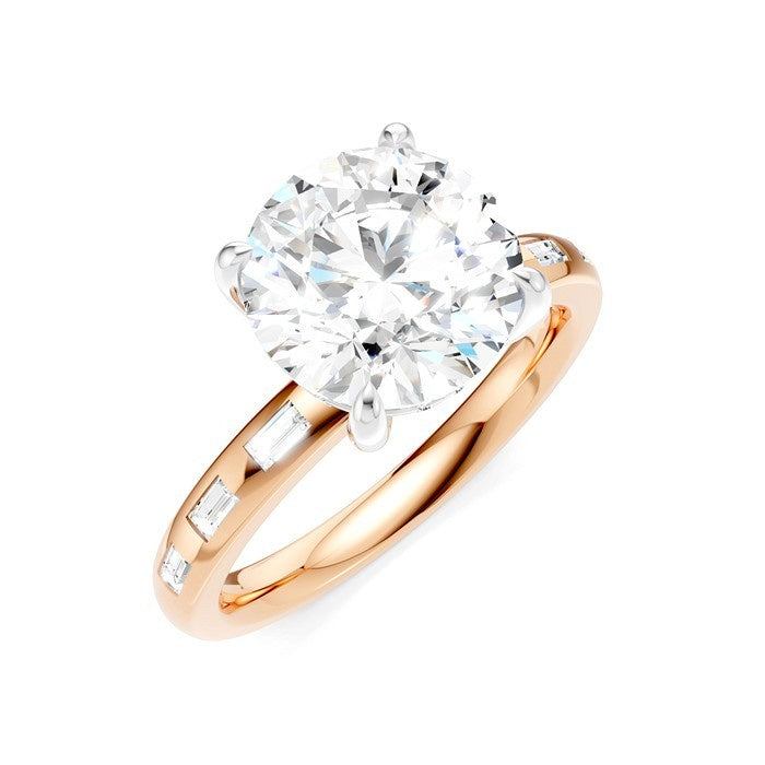 1/4 Ctw Round Shape Baguette and Round Cut Diamond Semi-Mount Engagement Ring in 14K Rose and White Gold