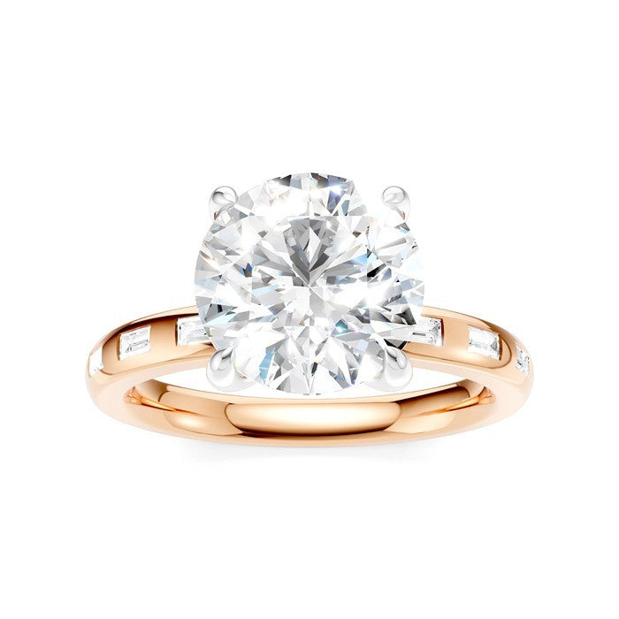 1/4 Ctw Round Shape Baguette and Round Cut Diamond Semi-Mount Engagement Ring in 14K Rose and White Gold