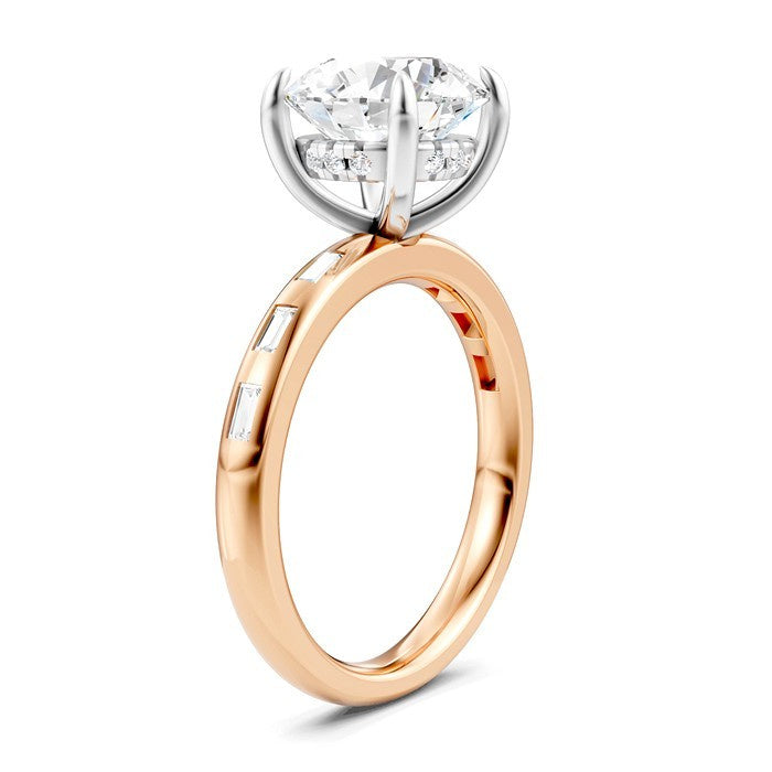 1/4 Ctw Round Shape Baguette and Round Cut Diamond Semi-Mount Engagement Ring in 14K Rose and White Gold