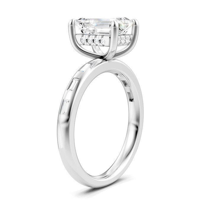 1/4 Ctw Emerald Shape Baguette and Round Cut Diamond Semi-Mount Engagement Ring in 14K White Gold