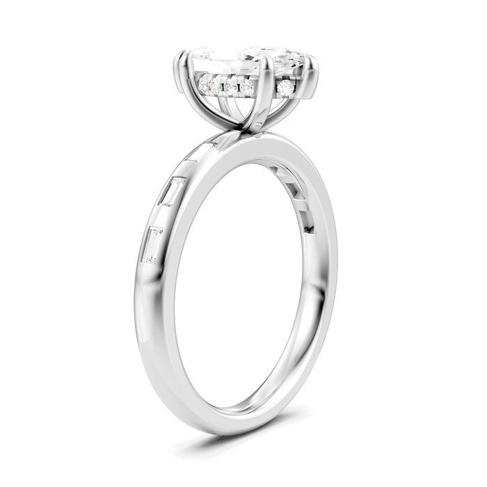 1/4 Ctw Marquise Shape Baguette and Round Cut Diamond Semi-Mount Engagement Ring in 14K White Gold