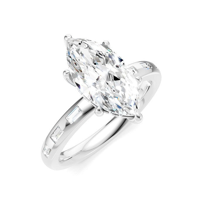 1/4 Ctw Marquise Shape Baguette and Round Cut Diamond Semi-Mount Engagement Ring in 14K White Gold