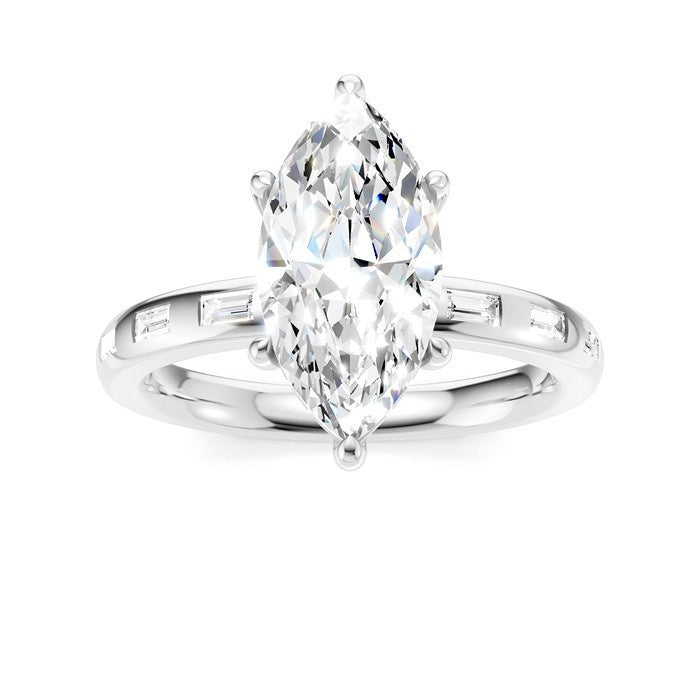 1/4 Ctw Marquise Shape Baguette and Round Cut Diamond Semi-Mount Engagement Ring in 14K White Gold
