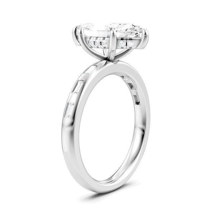 1/4 Ctw Marquise Shape Baguette and Round Cut Diamond Semi-Mount Engagement Ring in 14K White Gold
