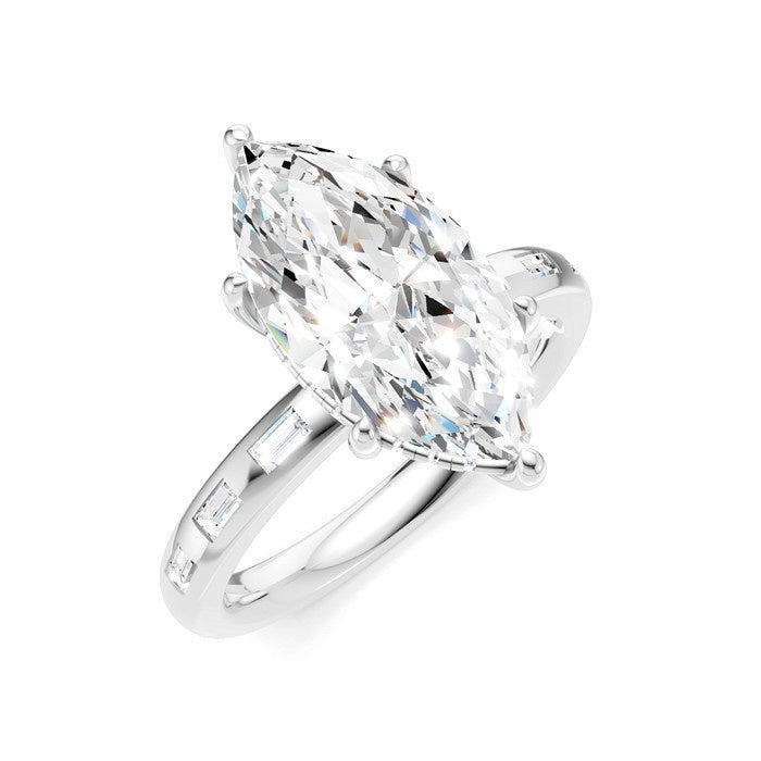 1/4 Ctw Marquise Shape Baguette and Round Cut Diamond Semi-Mount Engagement Ring in 14K White Gold