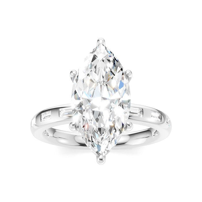 1/4 Ctw Marquise Shape Baguette and Round Cut Diamond Semi-Mount Engagement Ring in 14K White Gold