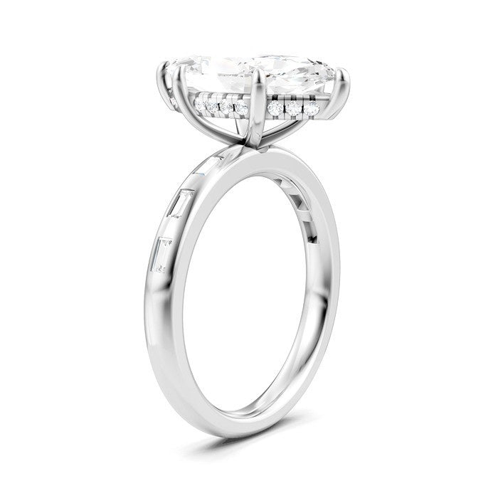 1/4 Ctw Marquise Shape Baguette and Round Cut Diamond Semi-Mount Engagement Ring in 14K White Gold
