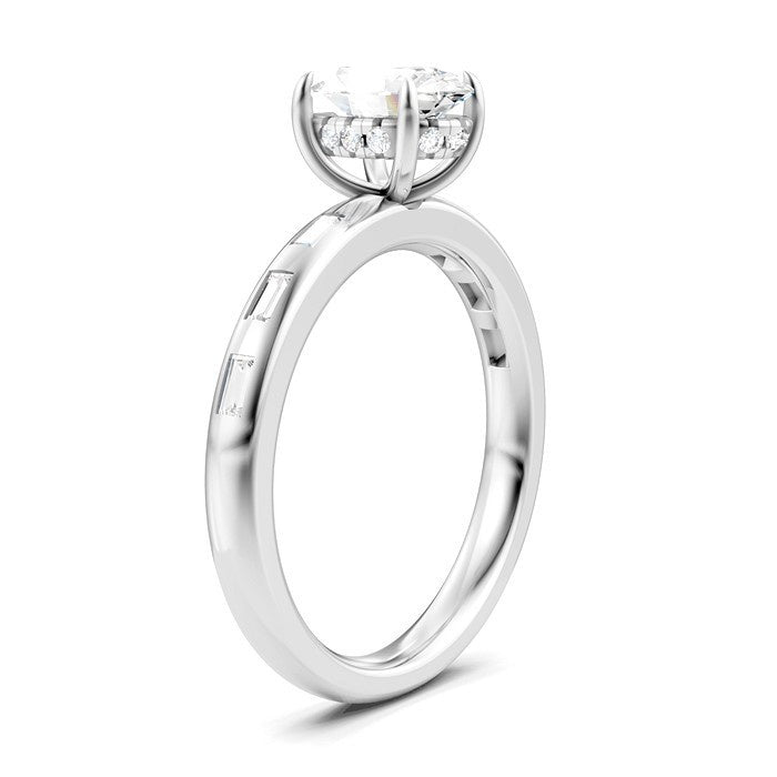 1/4 Ctw Oval Shape Baguette and Round Cut Diamond Semi-Mount Engagement Ring in 14K White Gold