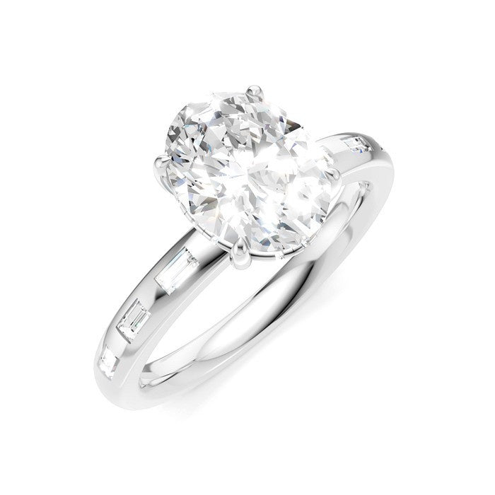 1/4 Ctw Oval Shape Baguette and Round Cut Diamond Semi-Mount Engagement Ring in 14K White Gold