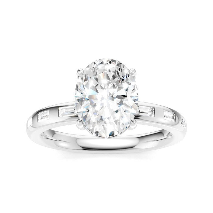 1/4 Ctw Oval Shape Baguette and Round Cut Diamond Semi-Mount Engagement Ring in 14K White Gold