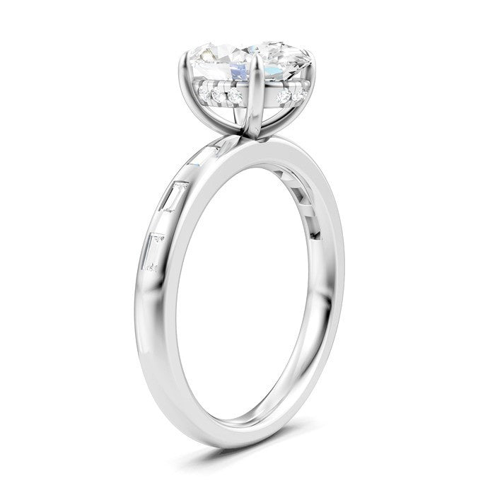 1/4 Ctw Oval Shape Baguette and Round Cut Diamond Semi-Mount Engagement Ring in 14K White Gold