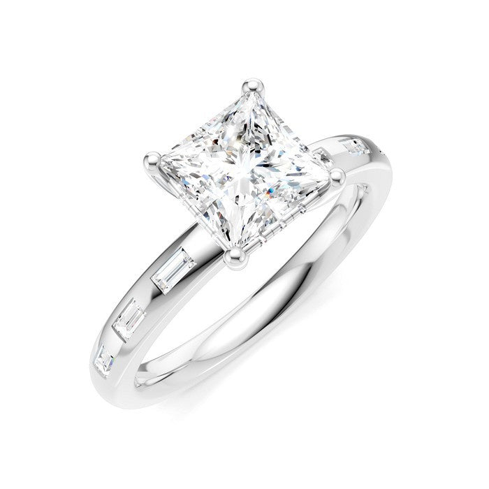 1/4 Ctw Princess Shape Baguette and Round Cut Diamond Semi-Mount Engagement Ring in 14K White Gold