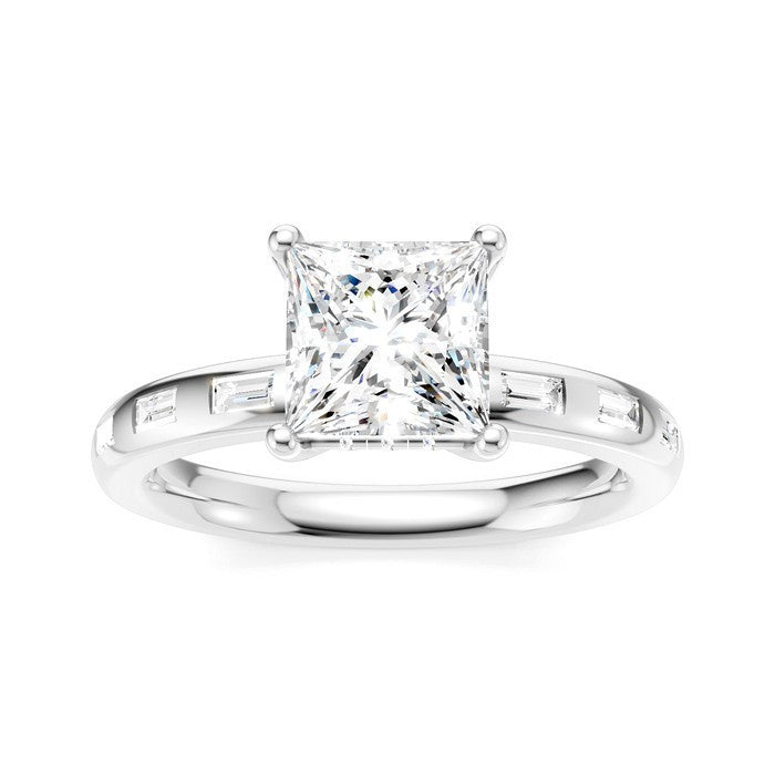 1/4 Ctw Princess Shape Baguette and Round Cut Diamond Semi-Mount Engagement Ring in 14K White Gold