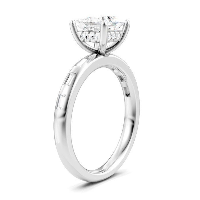 1/4 Ctw Princess Shape Baguette and Round Cut Diamond Semi-Mount Engagement Ring in 14K White Gold