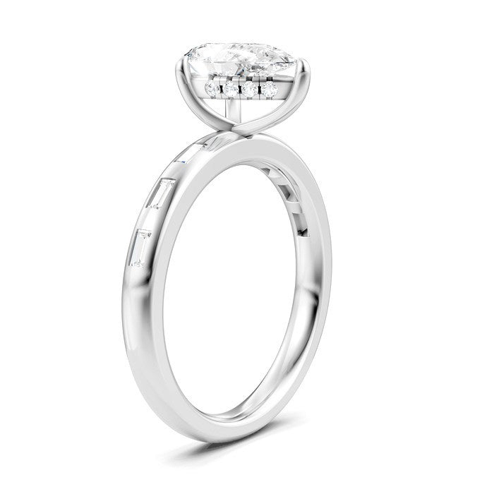 1/4 Ctw Pear Shape Baguette and Round Cut Diamond Semi-Mount Engagement Ring in 14K White Gold