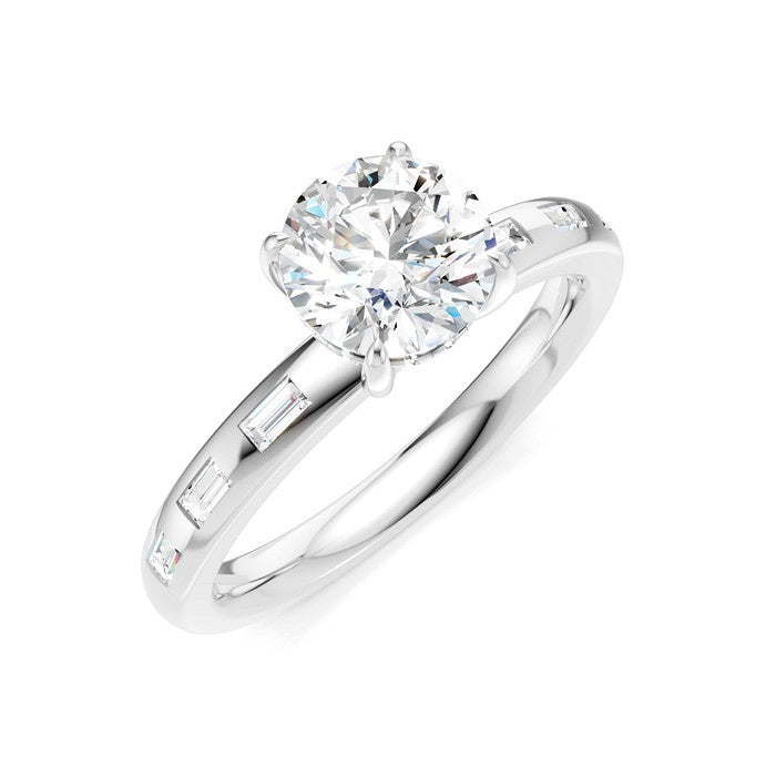 1/4 Ctw Round Shape Baguette and Round Cut Diamond Semi-Mount Engagement Ring in 14K White Gold