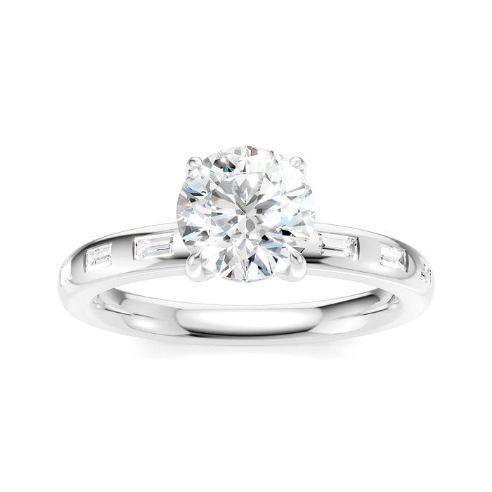 1/4 Ctw Round Shape Baguette and Round Cut Diamond Semi-Mount Engagement Ring in 14K White Gold