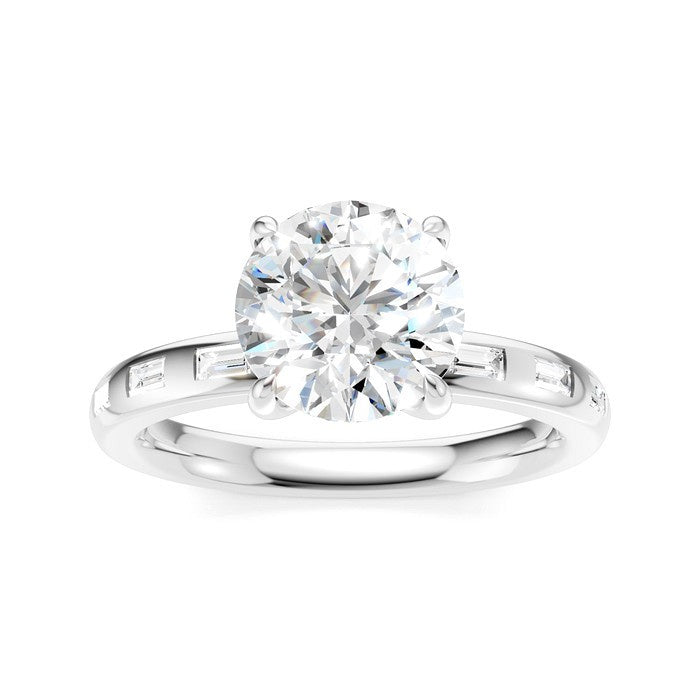 1/4 Ctw Round Shape Baguette and Round Cut Diamond Semi-Mount Engagement Ring in 14K White Gold