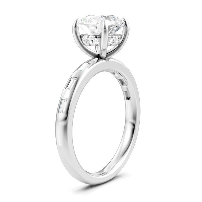 1/4 Ctw Round Shape Baguette and Round Cut Diamond Semi-Mount Engagement Ring in 14K White Gold