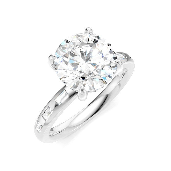 1/4 Ctw Round Shape Baguette and Round Cut Diamond Semi-Mount Engagement Ring in 14K White Gold