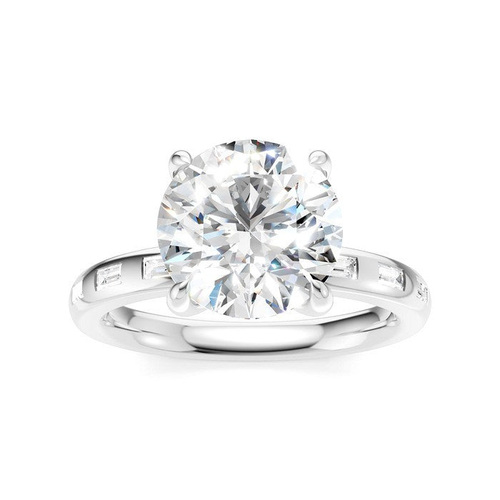1/4 Ctw Round Shape Baguette and Round Cut Diamond Semi-Mount Engagement Ring in 14K White Gold