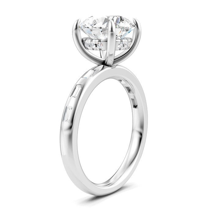1/4 Ctw Round Shape Baguette and Round Cut Diamond Semi-Mount Engagement Ring in 14K White Gold