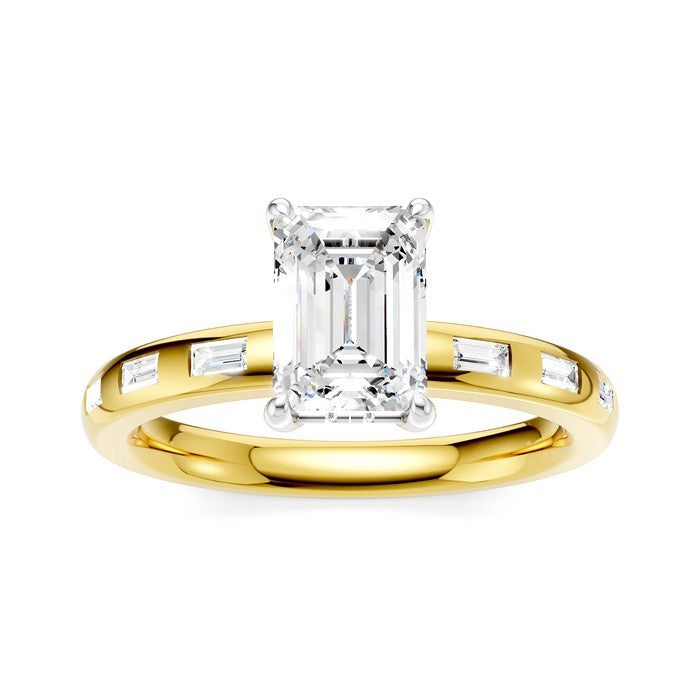 1/4 Ctw Emerald Shape Baguette and Round Cut Diamond Semi-Mount Engagement Ring in 14K Yellow and White Gold