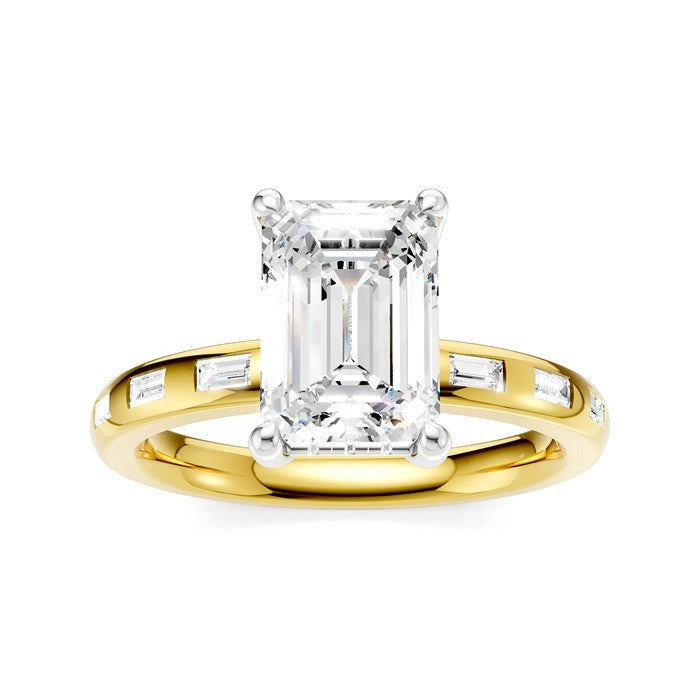 1/4 Ctw Emerald Shape Baguette and Round Cut Diamond Semi-Mount Engagement Ring in 14K Yellow and White Gold