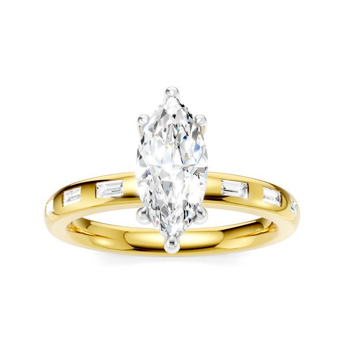 1/4 Ctw Marquise Shape Baguette and Round Cut Diamond Semi-Mount Engagement Ring in 14K Yellow and White Gold