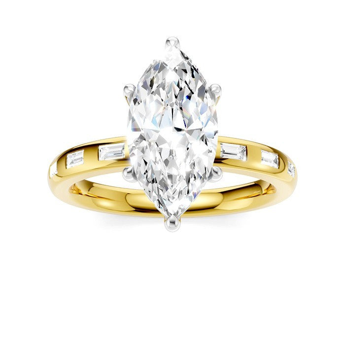 1/4 Ctw Marquise Shape Baguette and Round Cut Diamond Semi-Mount Engagement Ring in 14K Yellow and White Gold