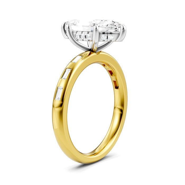 1/4 Ctw Marquise Shape Baguette and Round Cut Diamond Semi-Mount Engagement Ring in 14K Yellow and White Gold