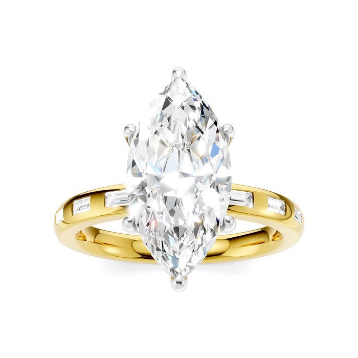 1/4 Ctw Marquise Shape Baguette and Round Cut Diamond Semi-Mount Engagement Ring in 14K Yellow and White Gold