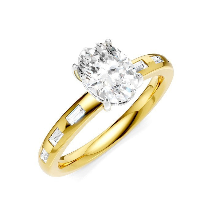 1/4 Ctw Oval Shape Baguette and Round Cut Diamond Semi-Mount Engagement Ring in 14K Yellow and White Gold