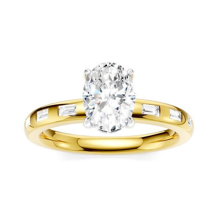 1/4 Ctw Oval Shape Baguette and Round Cut Diamond Semi-Mount Engagement Ring in 14K Yellow and White Gold