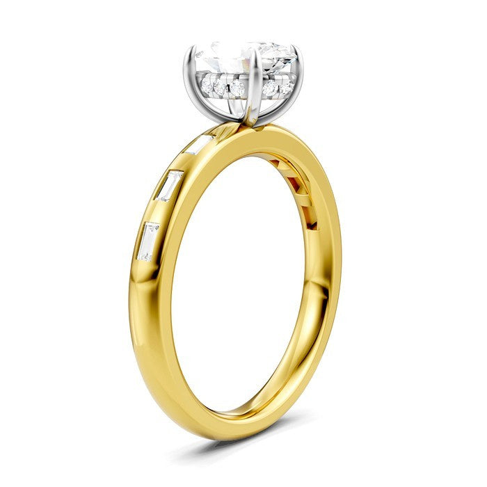 1/4 Ctw Oval Shape Baguette and Round Cut Diamond Semi-Mount Engagement Ring in 14K Yellow and White Gold