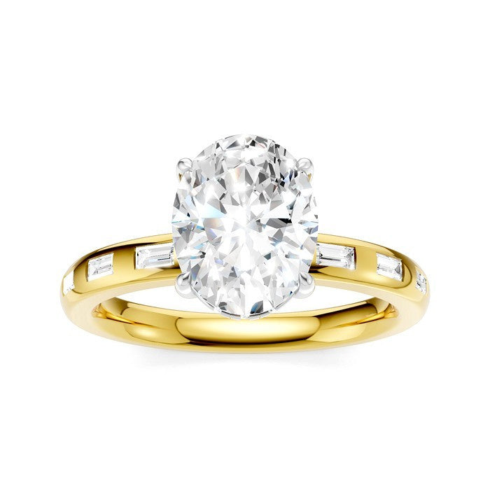 1/4 Ctw Oval Shape Baguette and Round Cut Diamond Semi-Mount Engagement Ring in 14K Yellow and White Gold