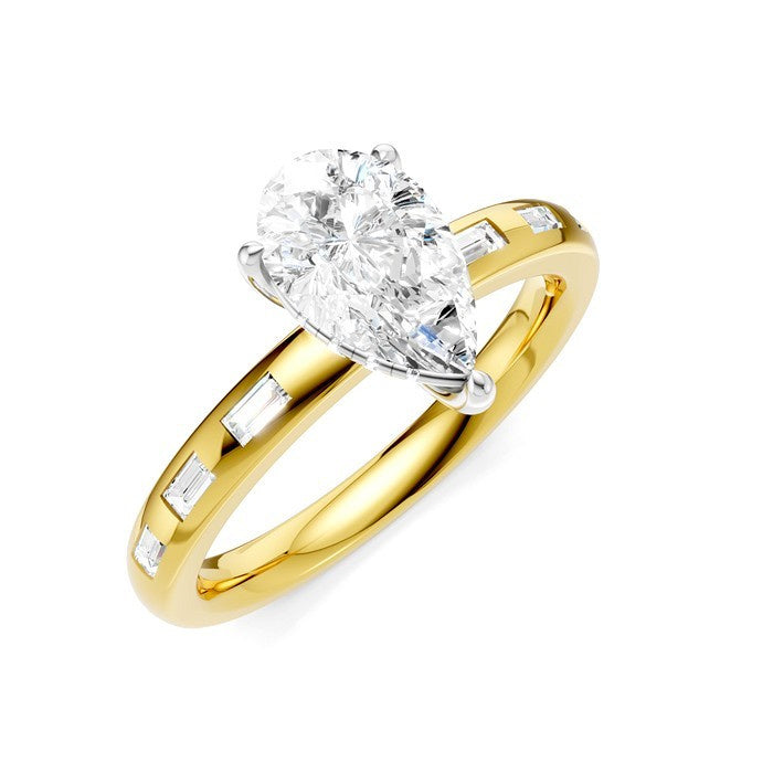 1/4 Ctw Pear Shape Baguette and Round Cut Diamond Semi-Mount Engagement Ring in 14K Yellow and White Gold